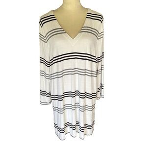 J. Jill Wearever Stripes V-Neck Oversized Tunic Stretch Shirt Women Size XL Tall